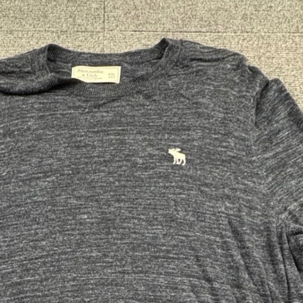 Abercrombie & Fitch Mens XXL Navy Marled Knit Crewneck Sweater Logo Pullover